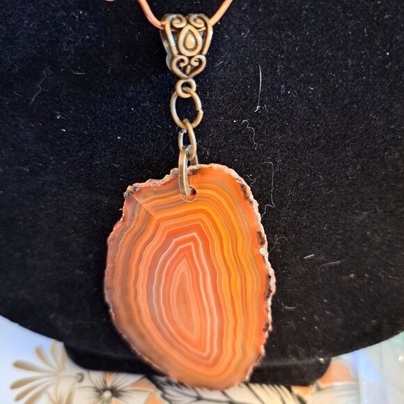 Handmade Carnelian/Agate Necklace 24" - Picture 2 of 5